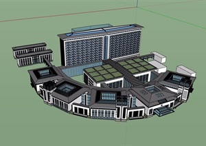 中式医院多层详细建筑楼设计SU(草图大师)模型