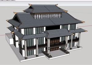 古典中式风格多层会所建筑楼设计SU(草图大师)模型