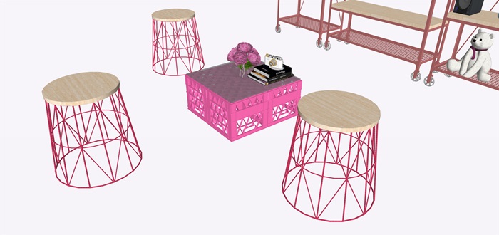 北欧粉色家具摆件su素材模型(2)
