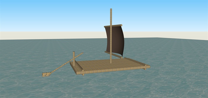 古代竹子扎的船su模型素材(1)