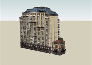 法式风格底商详细的住宅建筑楼SU(草图大师)模型
