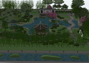 中式风格花园庭院景观设计SU(草图大师)素材模型