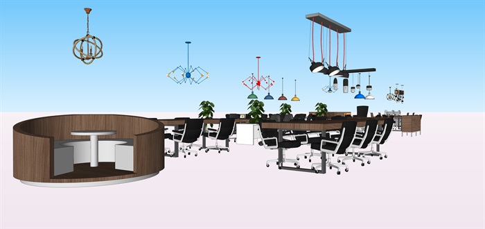 办公室工业风家具灯具su素材模型(2)