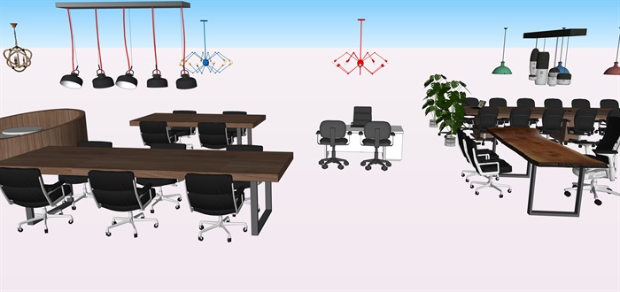 办公室工业风家具灯具su素材模型(3)