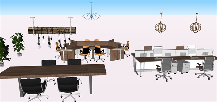 办公室工业风家具灯具su素材模型(5)
