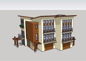 某现代风格小区住宅别墅建筑设计SU(草图大师)模型