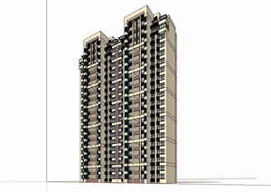高层现代居住楼建筑楼设计SU(草图大师)模型
