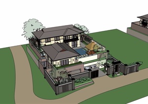 新古典风格详细的完整私人住宅别墅建筑楼SU(草图大师)模型