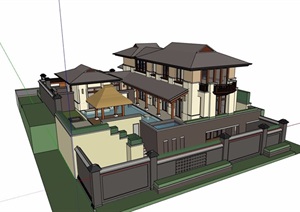 新古典风格私人完整住宅别墅建筑楼SU(草图大师)模型