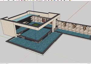 某详细的整体完整水池景墙设计SU(草图大师)模型