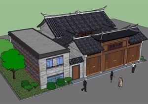 中式风格详细的祠堂详细建筑设计SU(草图大师)模型