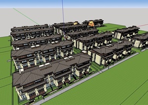 新古典风格详细的住宅小区别墅建筑楼设计SU(草图大师)模型