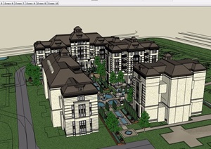 新古典风格多层详细住宅小区建筑楼设计SU(草图大师)模型