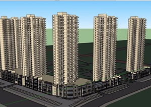 现代风格详细的商业住宅建筑楼设计SU(草图大师)模型