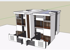简约中式双拼住宅别墅建筑设计SU(草图大师)模型