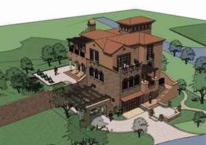 独栋详细的完整住宅别墅建筑设计SU(草图大师)模型