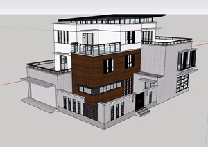 三层现代风格详细带我安装多层别墅住宅建筑SU(草图大师)模型