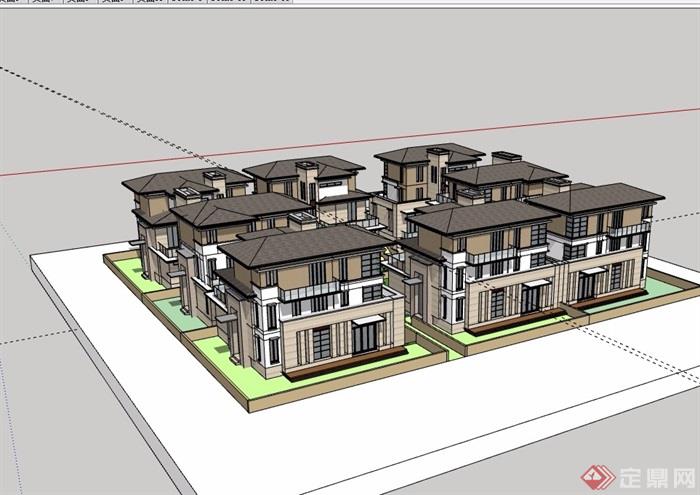 欧式风格详细的完整住宅别墅建筑设计su模型