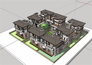 欧式风格详细的完整住宅别墅建筑设计SU(草图大师)模型
