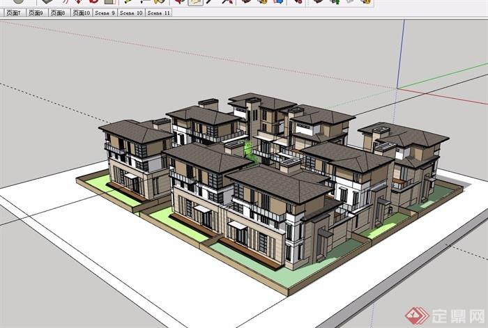 欧式风格详细的完整住宅别墅建筑设计su模型