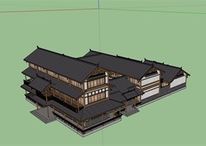 中式风格度假酒店建筑设计SU(草图大师)模型