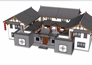 古典中式风格旅馆建筑建筑设计SU(草图大师)模型