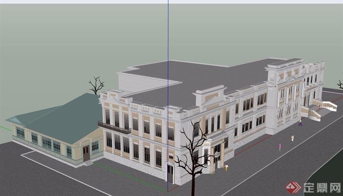 英式风格详细的两层学校建筑设计su模型