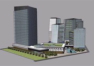 某现代风格详细的商业办公建筑楼设计SU(草图大师)模型