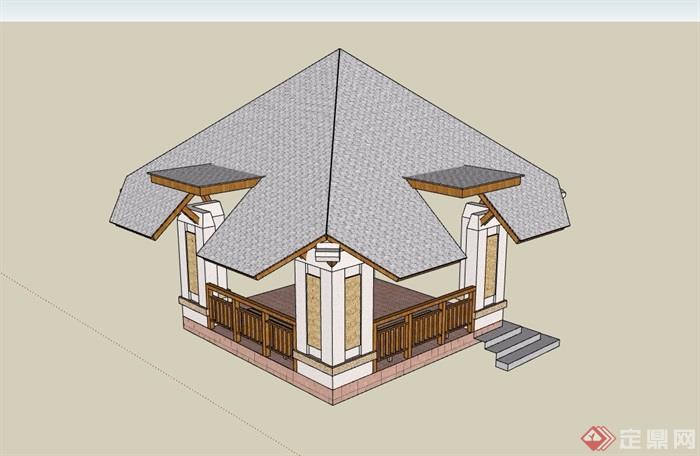 現代風格詳細的經典完整亭子素材設計su模型