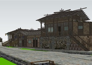 古典中式美丽乡村古村寨建筑修复方案SU(草图大师)模型