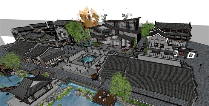 新中式山艺图书馆与会展中心建筑方案SU模型(1)