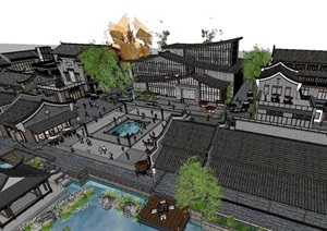 新中式山艺图书馆与会展中心建筑方案SU(草图大师)模型