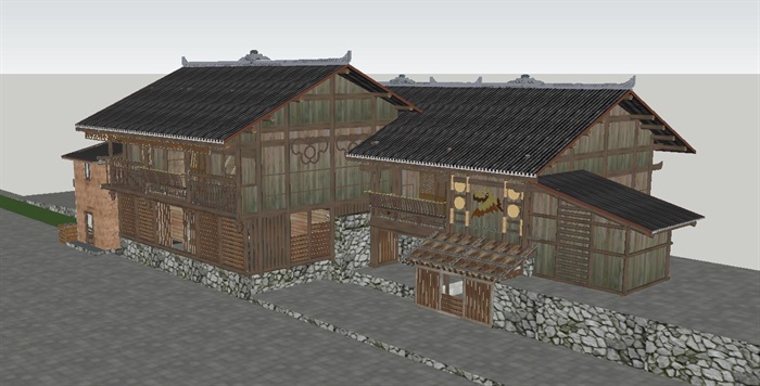 彝族乡村民宿建筑设计方案SU模型(1)