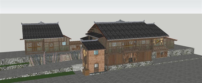 彝族乡村民宿建筑设计方案SU模型(2)