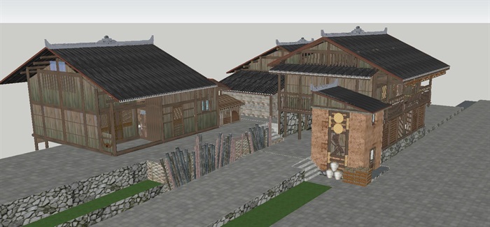 彝族乡村民宿建筑设计方案SU模型(3)