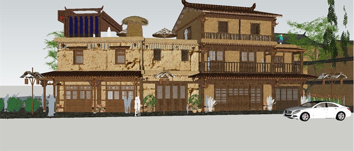彝族古建商业街建筑方案SU模型(2)