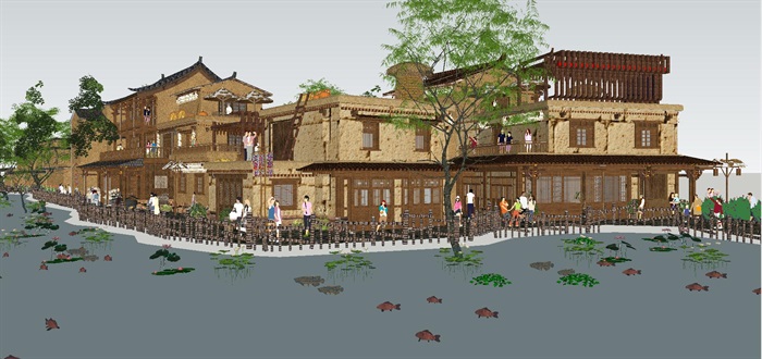 彝族古建商业街建筑方案SU模型(4)