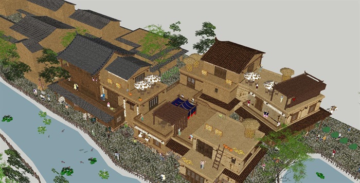 彝族古建商业街建筑方案SU模型(5)