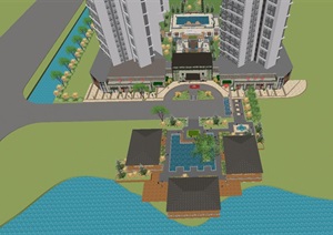 绿地现代售楼部与小区样板区景观设计方案SU(草图大师)模型