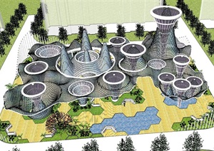 现代海棉城市雨水收集 广场 未来景观概念设计方案SU(草图大师)模型