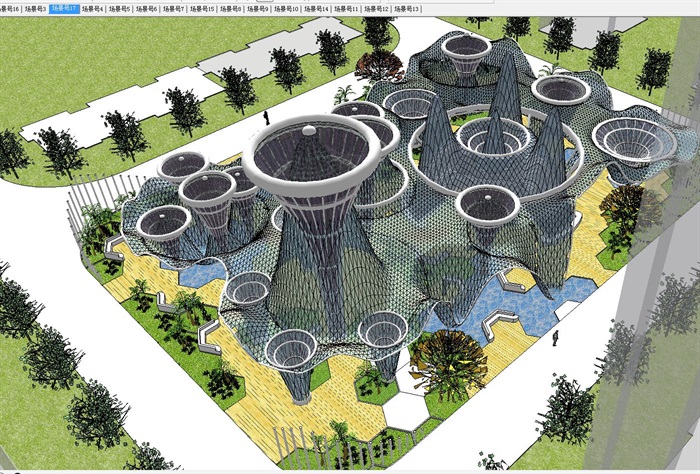 现代海棉城市雨水收集 广场 未来景观概念设计方案SU模型(2)