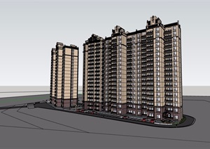 新古典风格详细的高层住宅建筑设计SU(草图大师)模型