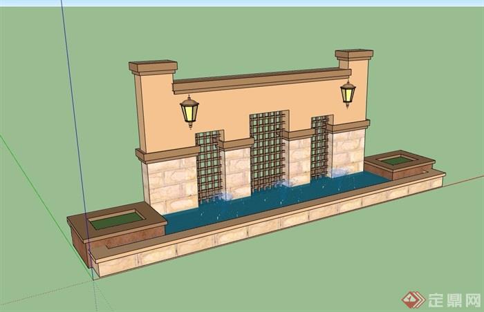 欧式风格水池景墙详细设计su模型