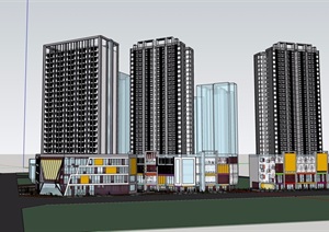 现代三栋商业住宅楼详细设计SU(草图大师)模型