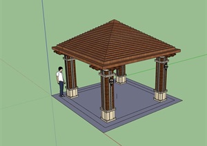 某木质详细的完整亭子素材设计SU(草图大师)模型