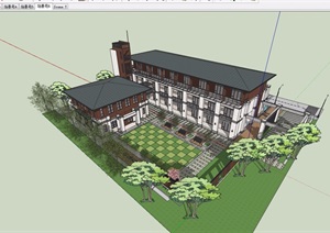 独特详细的教育建筑设计SU(草图大师)模型