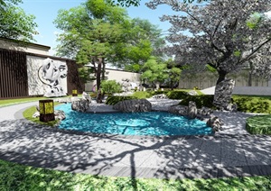 新中式别墅庭院景观设计1SU(草图大师)模型素材