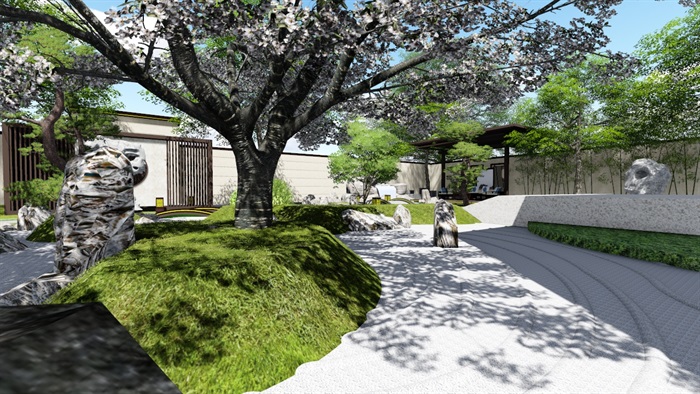 新中式别墅庭院景观设计1SU模型素材(2)