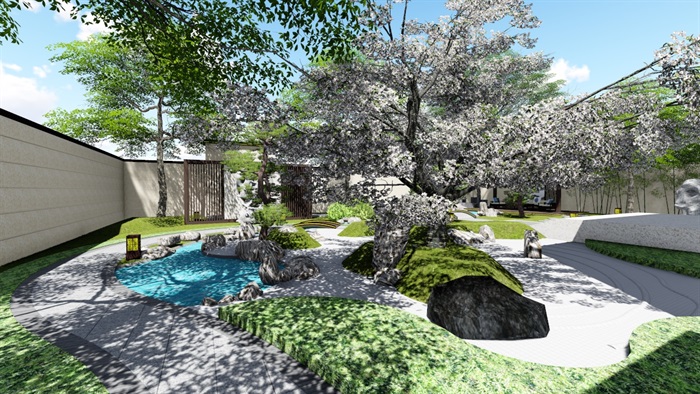 新中式别墅庭院景观设计1SU模型素材(13)