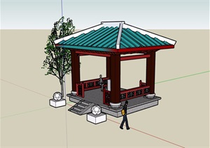 古典中式园林景观节点亭子SU(草图大师)模型